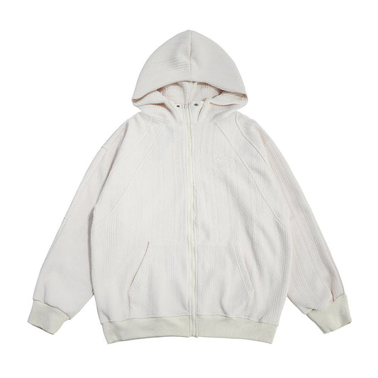 Casual Loose Solid Color Embossed Three-dimensional Pattern Zipper Cardigan Sweater