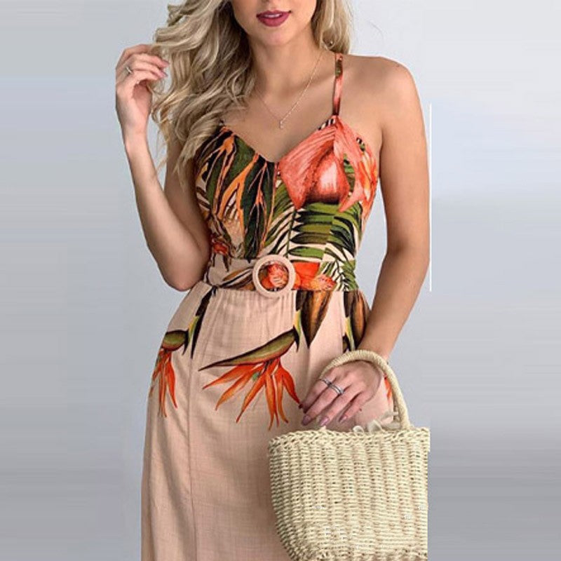 Women's Sling Positioning Burning Flower Dress