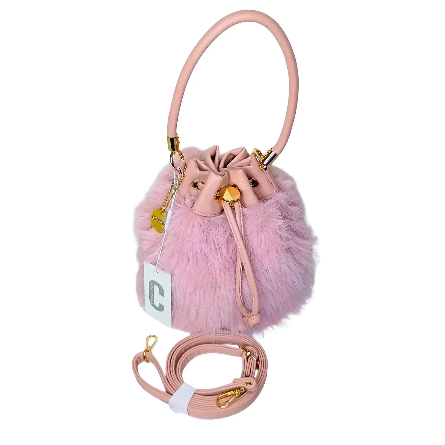 Faux Fur Bucket Bag with Shoulder Strap - MS-8394