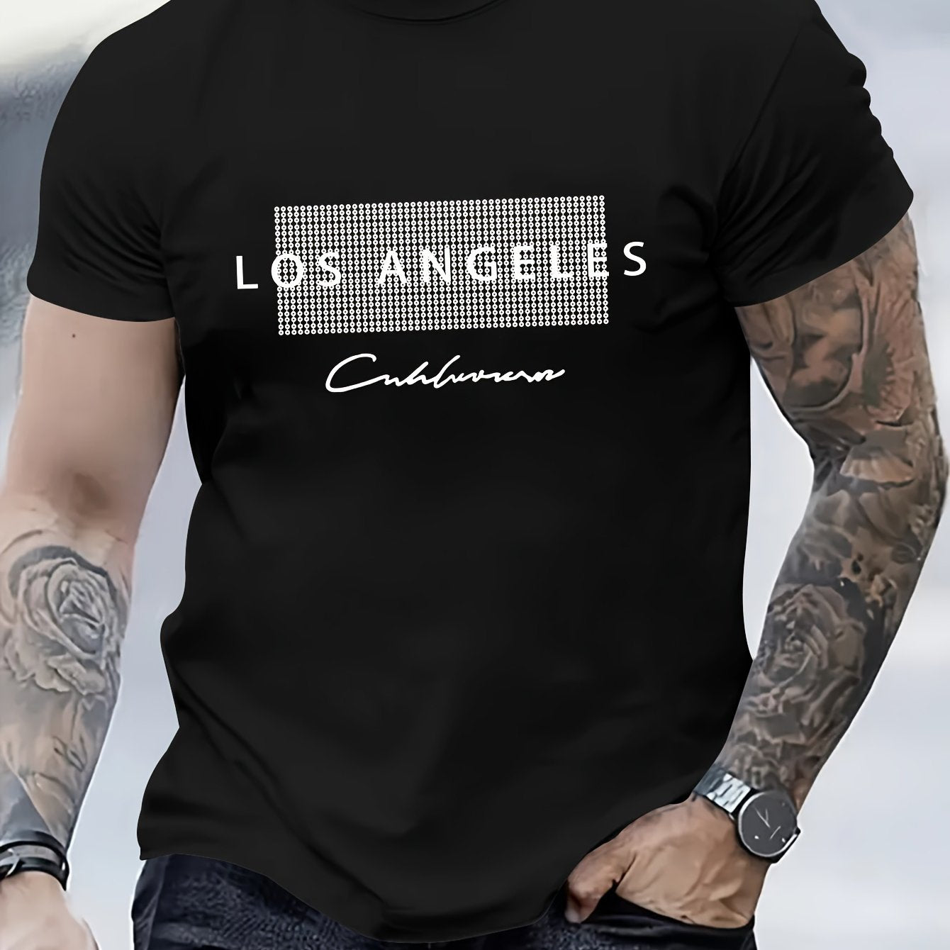 LOS ANGELES Print Tee Shirt, Tees For Men, Casual Short Sleeve T-shirt For Summer