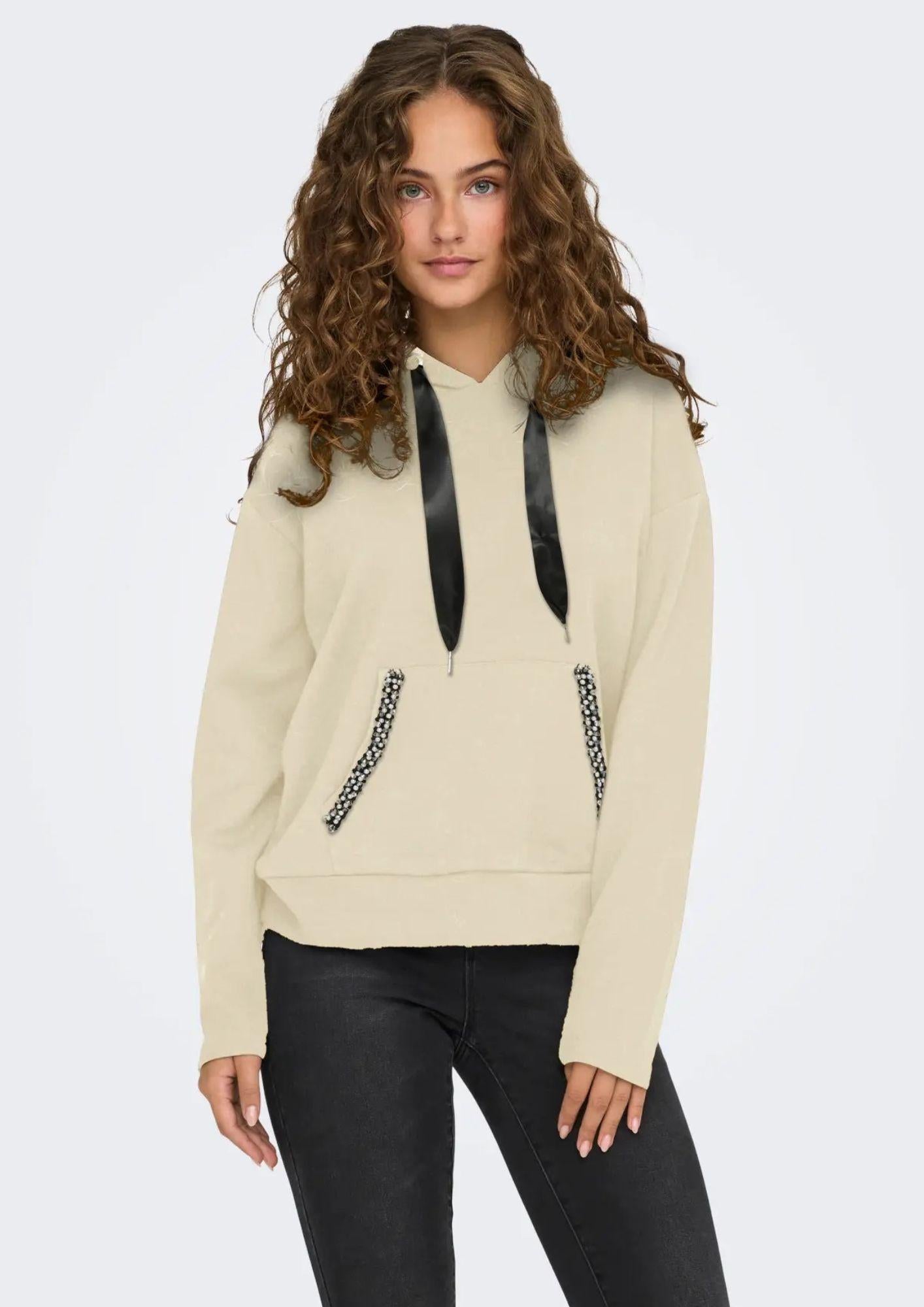 Only Felpa da donna con cappuccio Fancy Beige