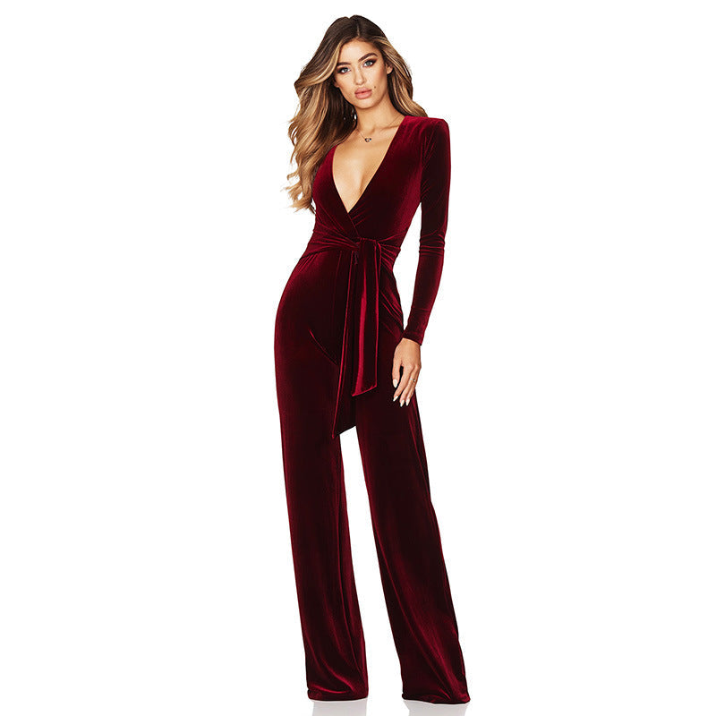 Autumn And Winter Long Sleeve Wide Leg Jumpsuit