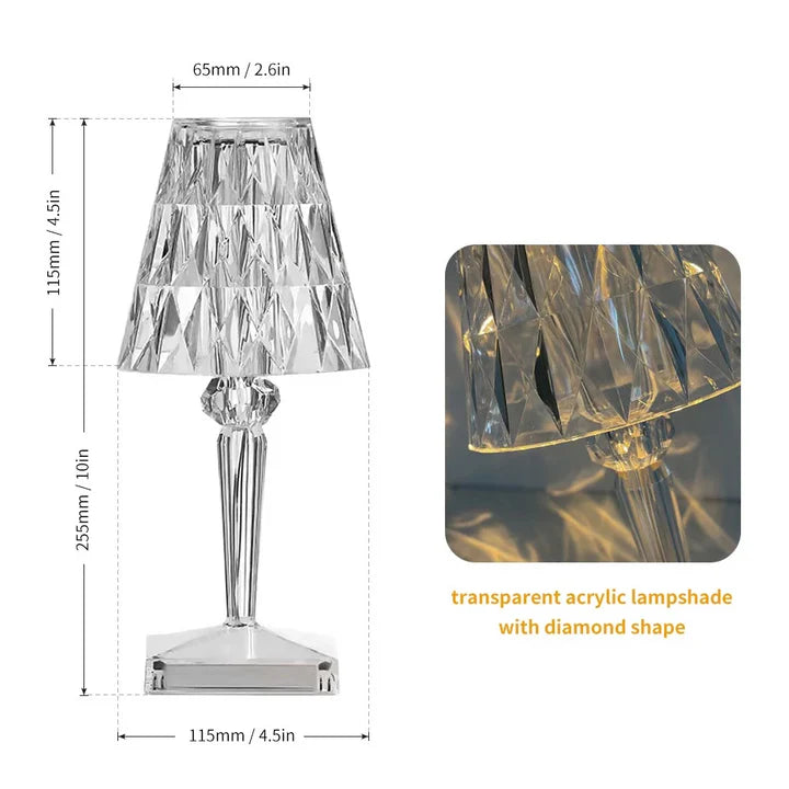 Lampada da tavolo con diamanti in acrilico 3 colori di illuminazione con luce notturna da comodino in cristallo USB regolabile in luminosità