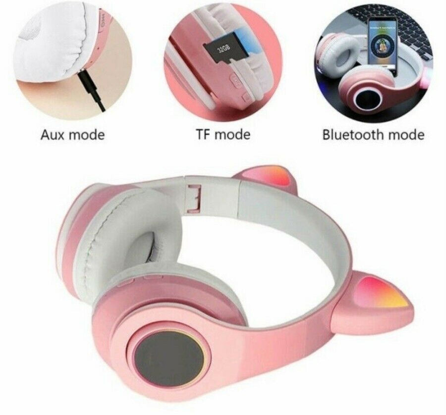 Cuffie stereo bluetooth 5.0 senza filo con orecchie di gatto led colorati