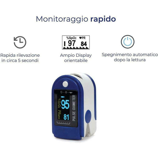 Saturimetro Portatile, Pulsossimetro da Dito, Misuratore Ossigeno, Ossimetro Pulse Oximeter