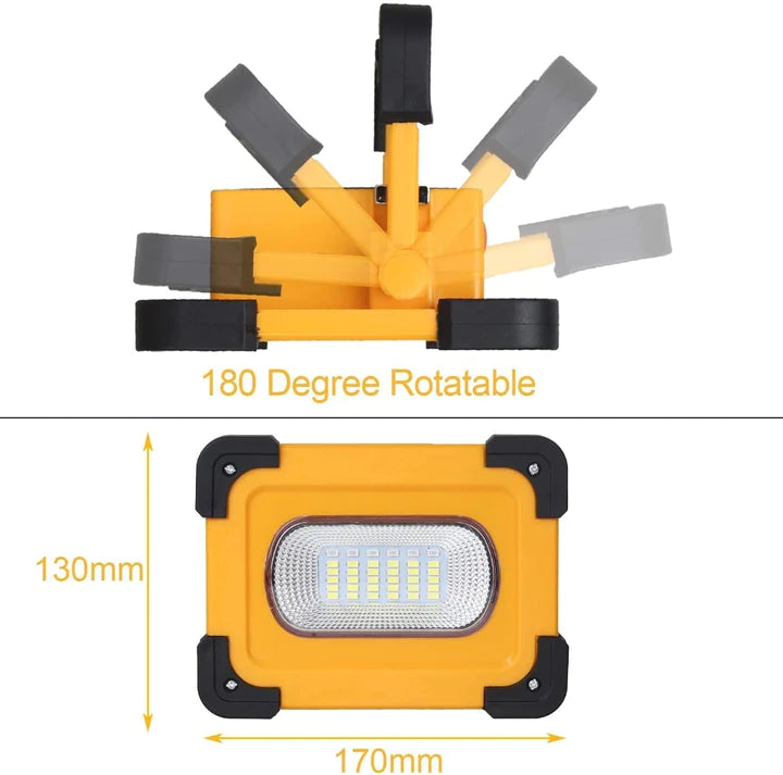 Faro Luce LED Portatile 60W Proiettore Ricaricabile con Cavo USB LED Esterni 9000mAh con Batteria Ricaricabile Integrata Lavoro Luce da Campeggio Lamp Porta USB e modalità SOS