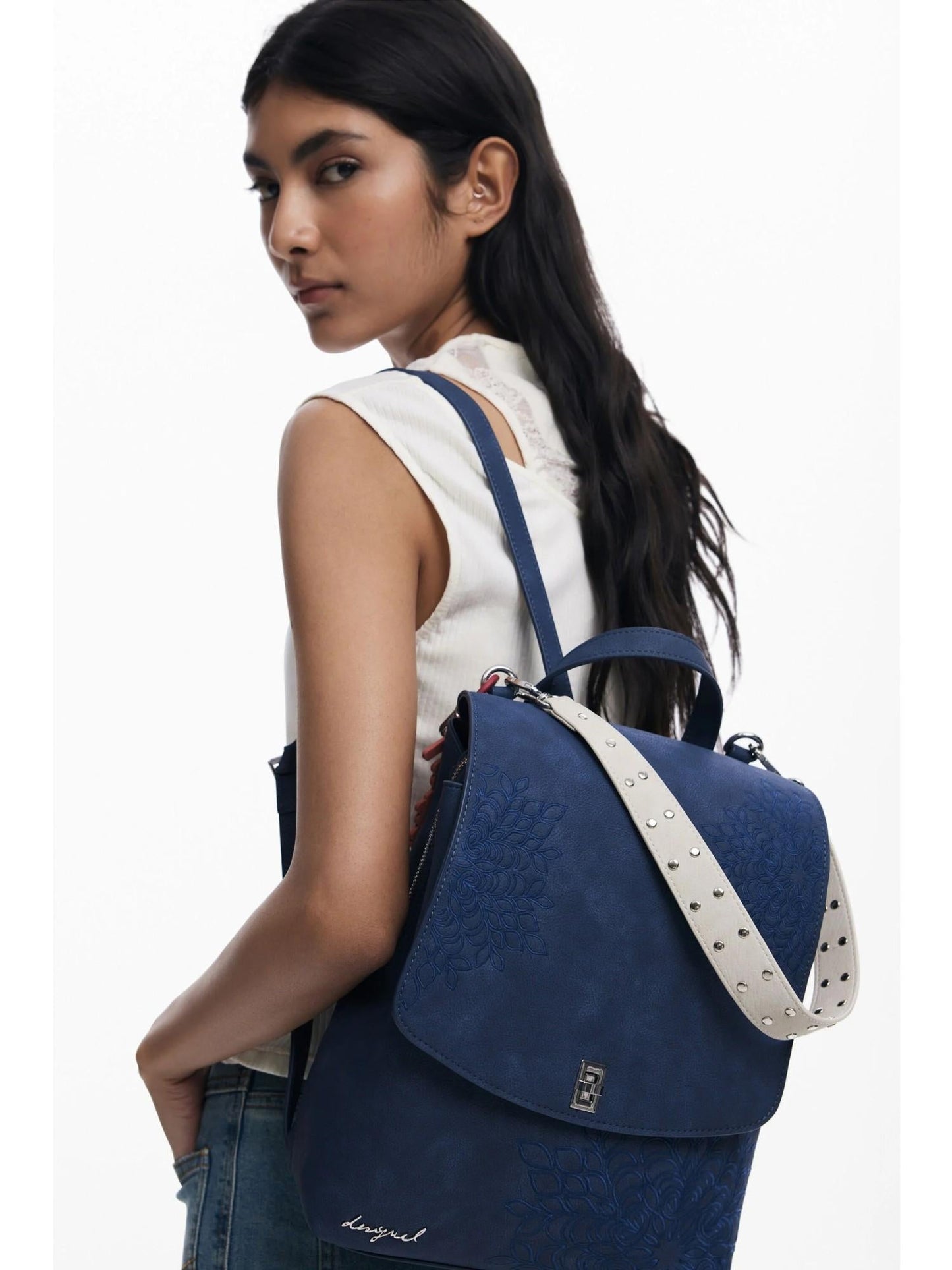 Desigual Zaino con patta piccola incisa Donna Blu