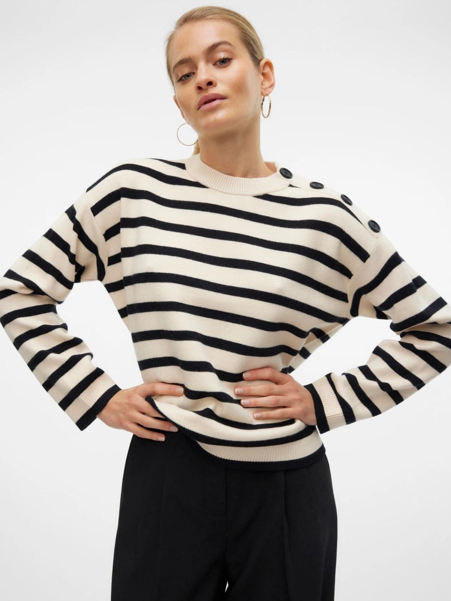 Vero Moda Maglione Donna Saba Bianco Panna E Nero