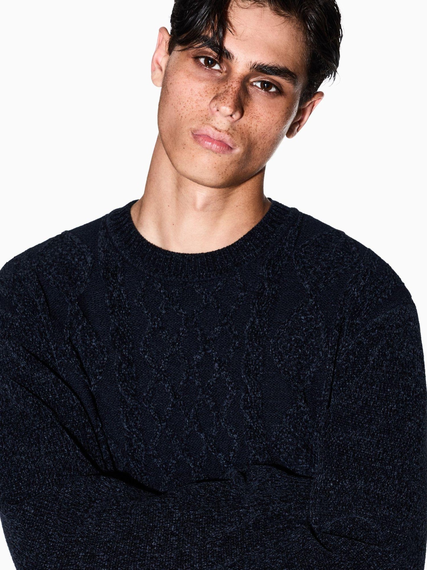 Armani Exchange Maglione Uomo a Lavorazione Intrecciata Blu Navy