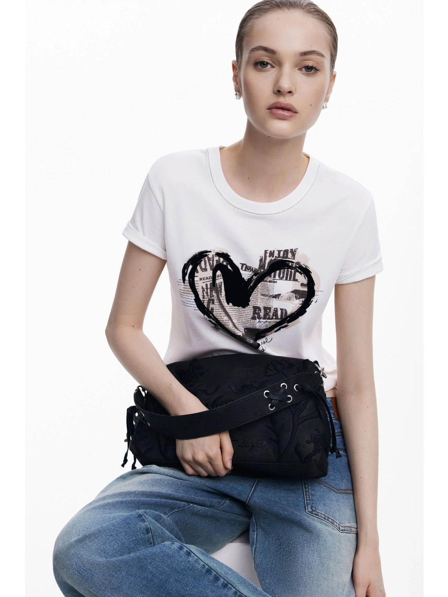 Desigual Borsa media con incisioni 3D Donna Nero