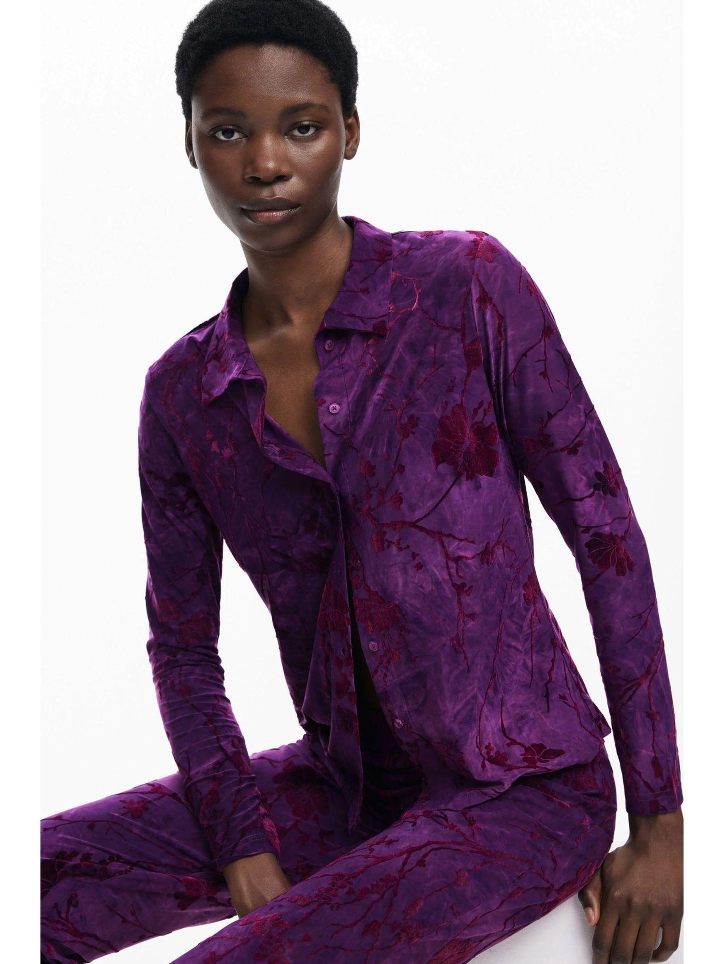 Desigual Maglietta abbottonata orientale Donna Viola