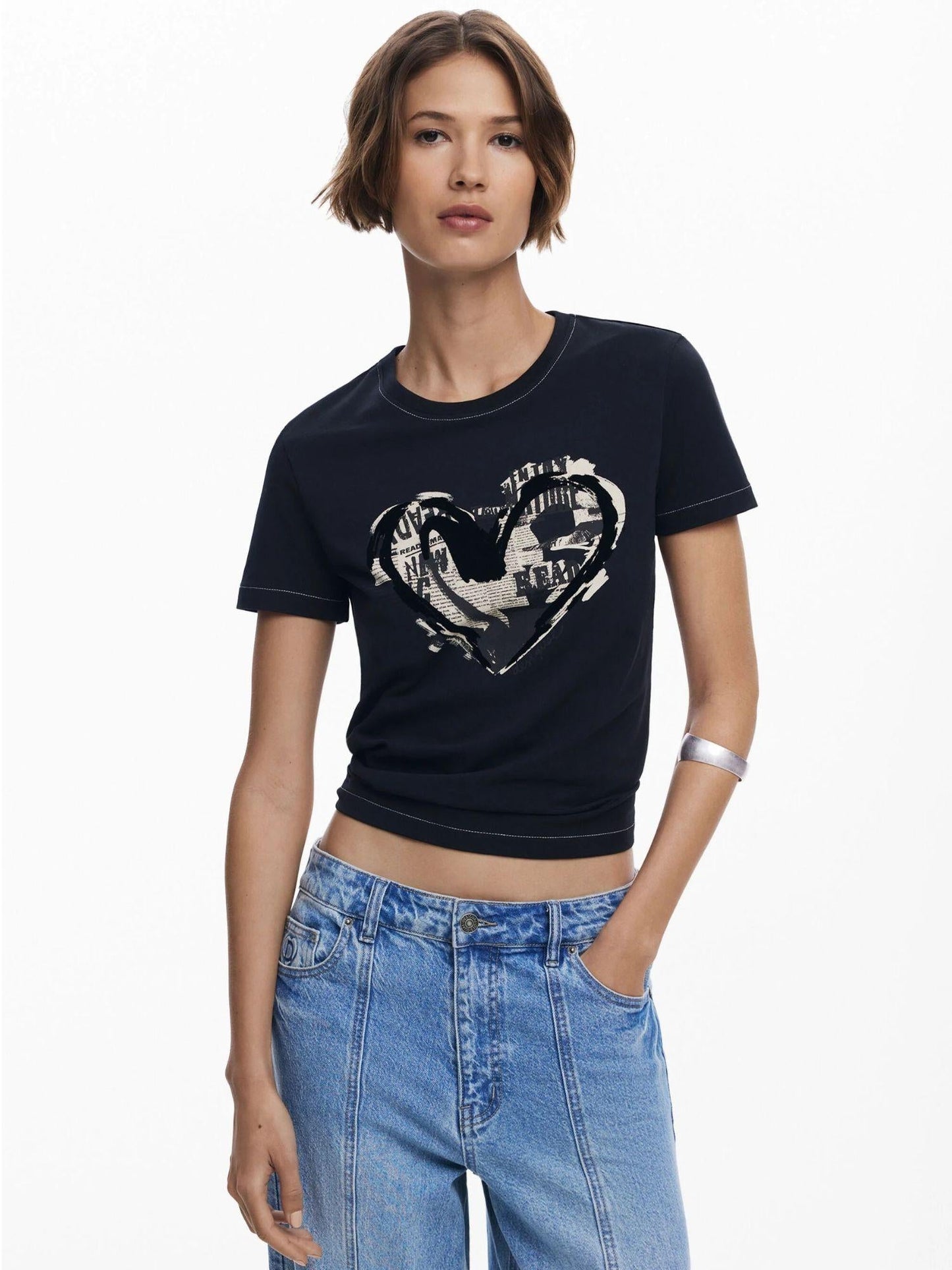 Desigual Maglietta cuore giornale Donna Nero