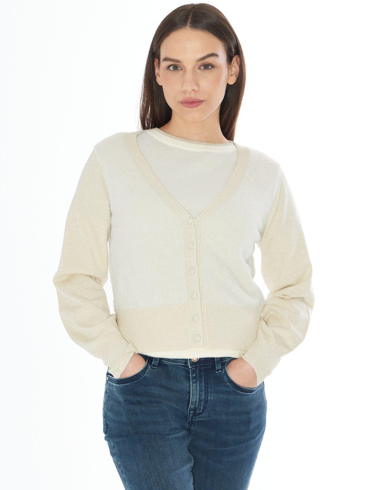 Yes Zee Cardigan Corto Donna Avorio