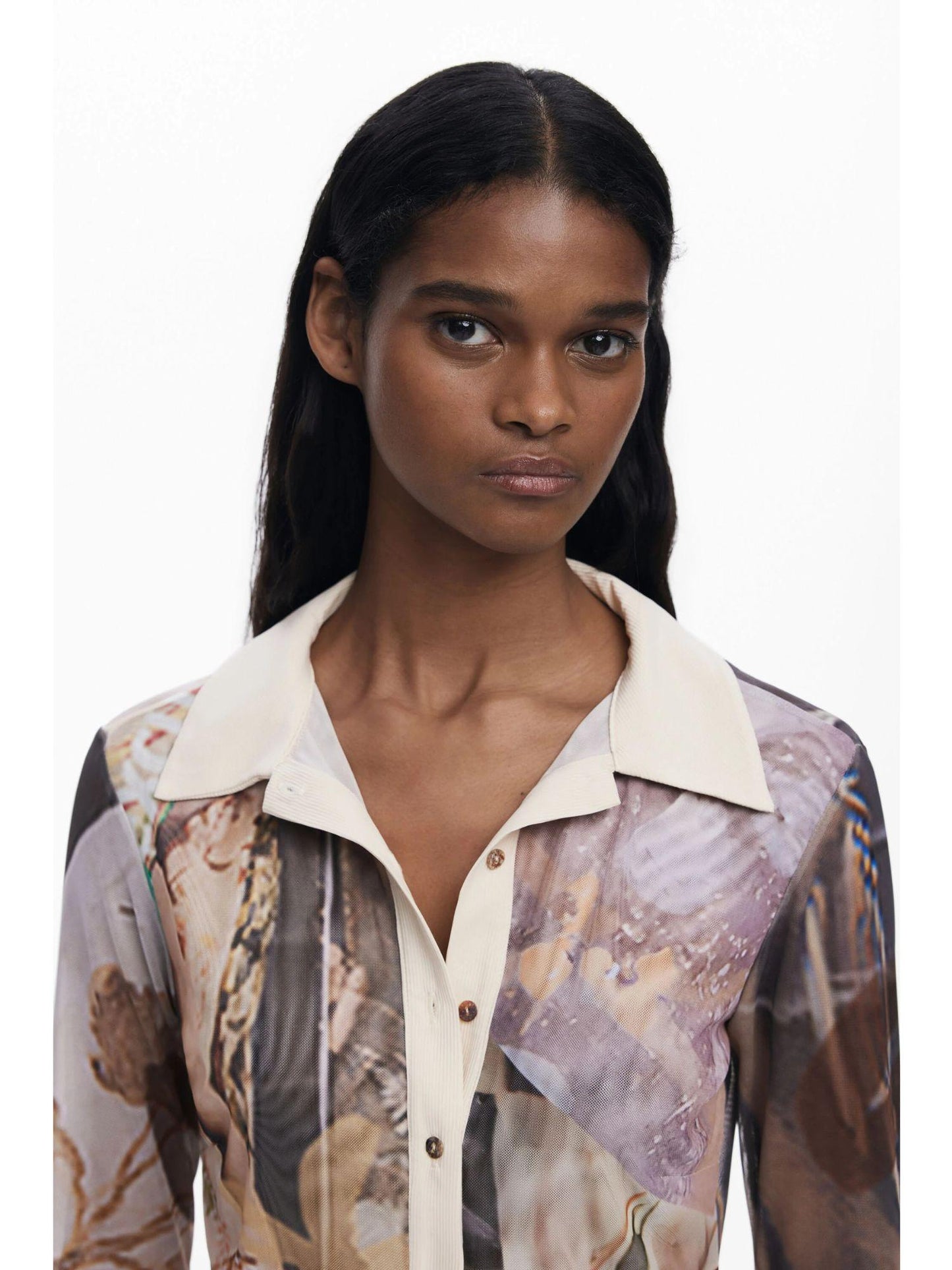 Desigual Maglietta in chiffon con polsini Donna Marrone