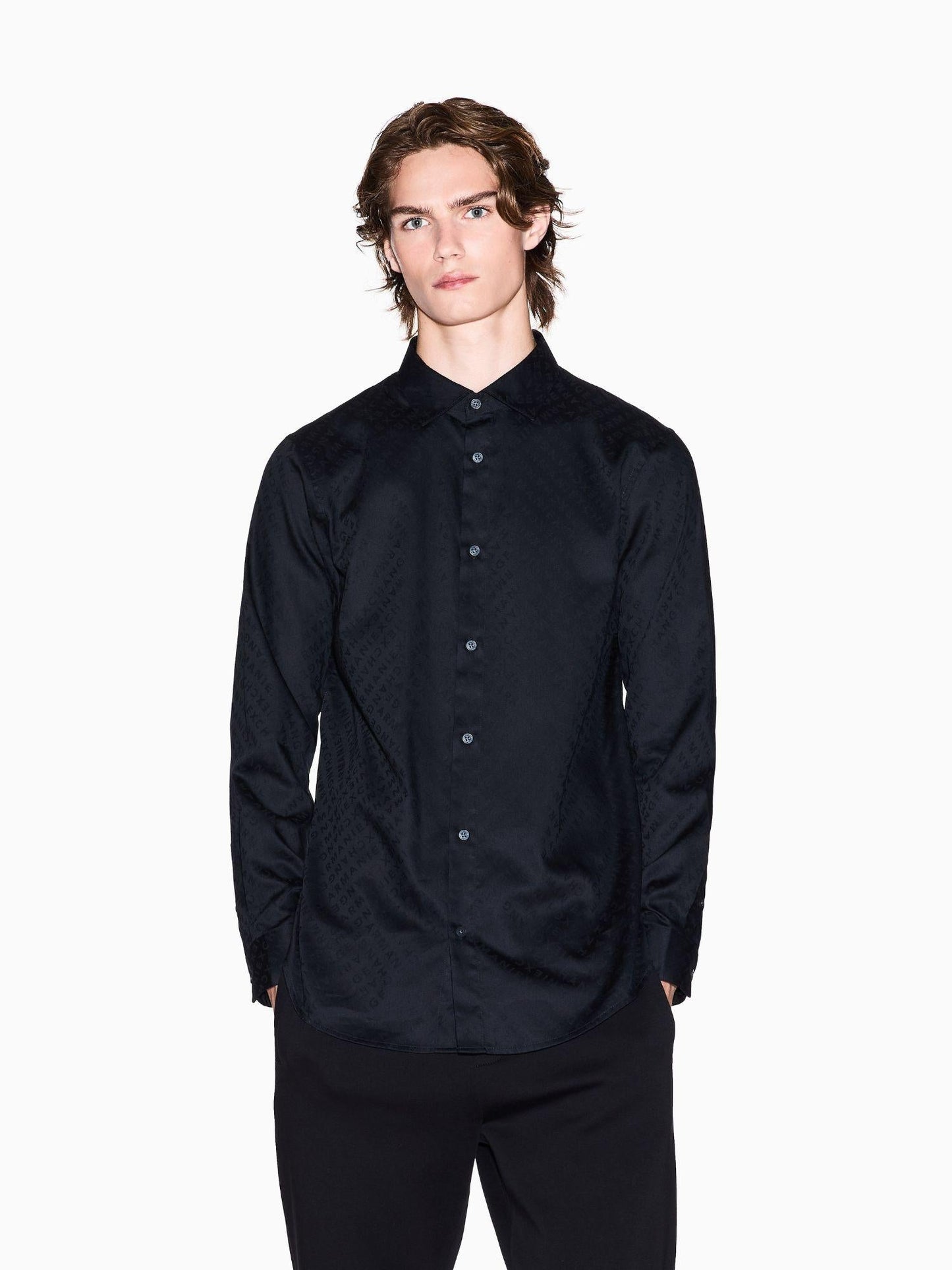 Armani Exchange Camicia regular fit logo allover Uomo Nero Armani