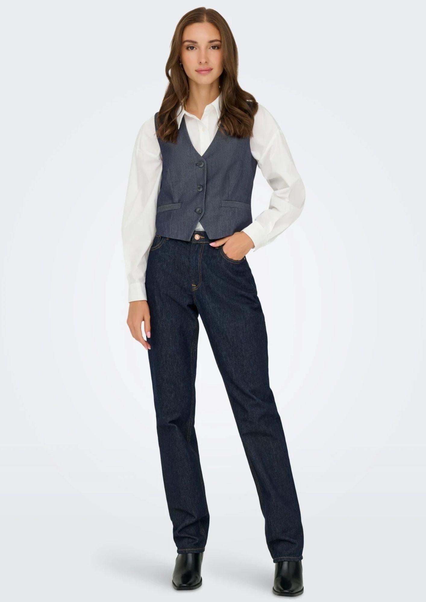 Jacqueline De Yong Gilet Donna Anthony Blu Denim