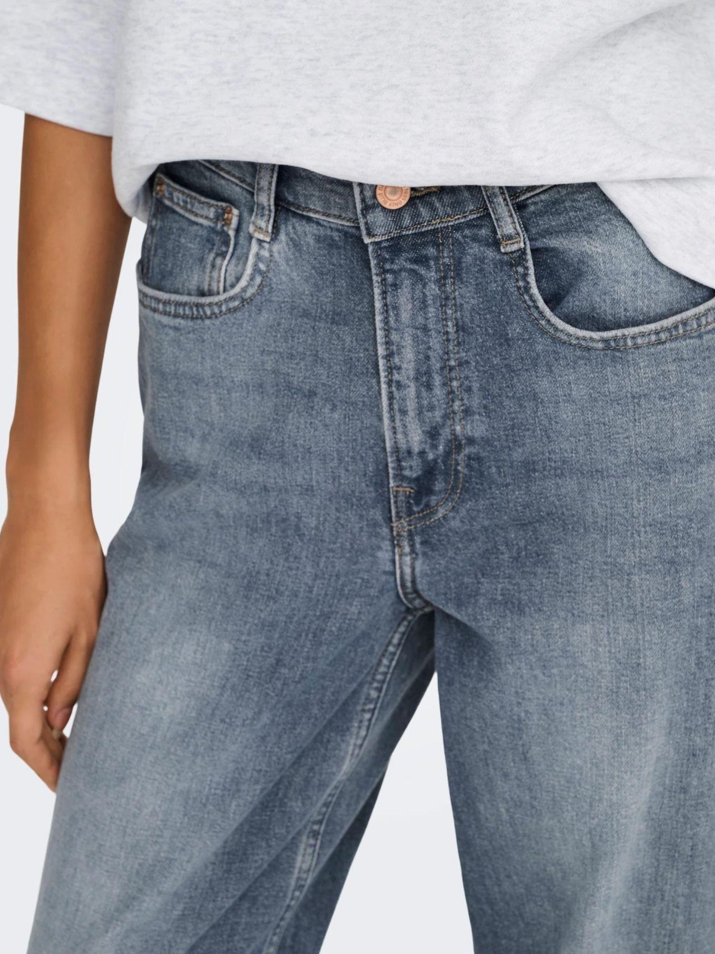 Only Jeans Donna Hope A Vita Alta Wide Leg Fit Special Blue Grey Denim