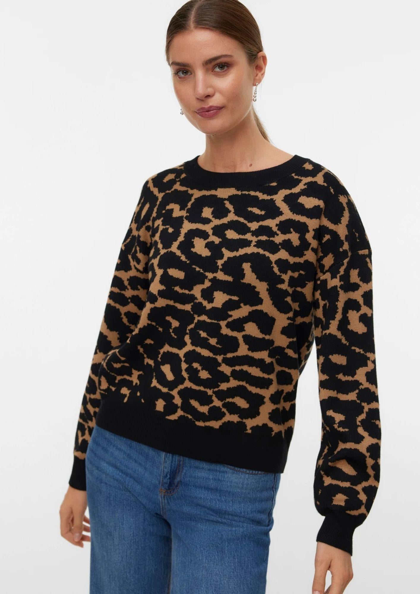 Vero Moda Pullover Donna Siljeanimal Marrone Animalier