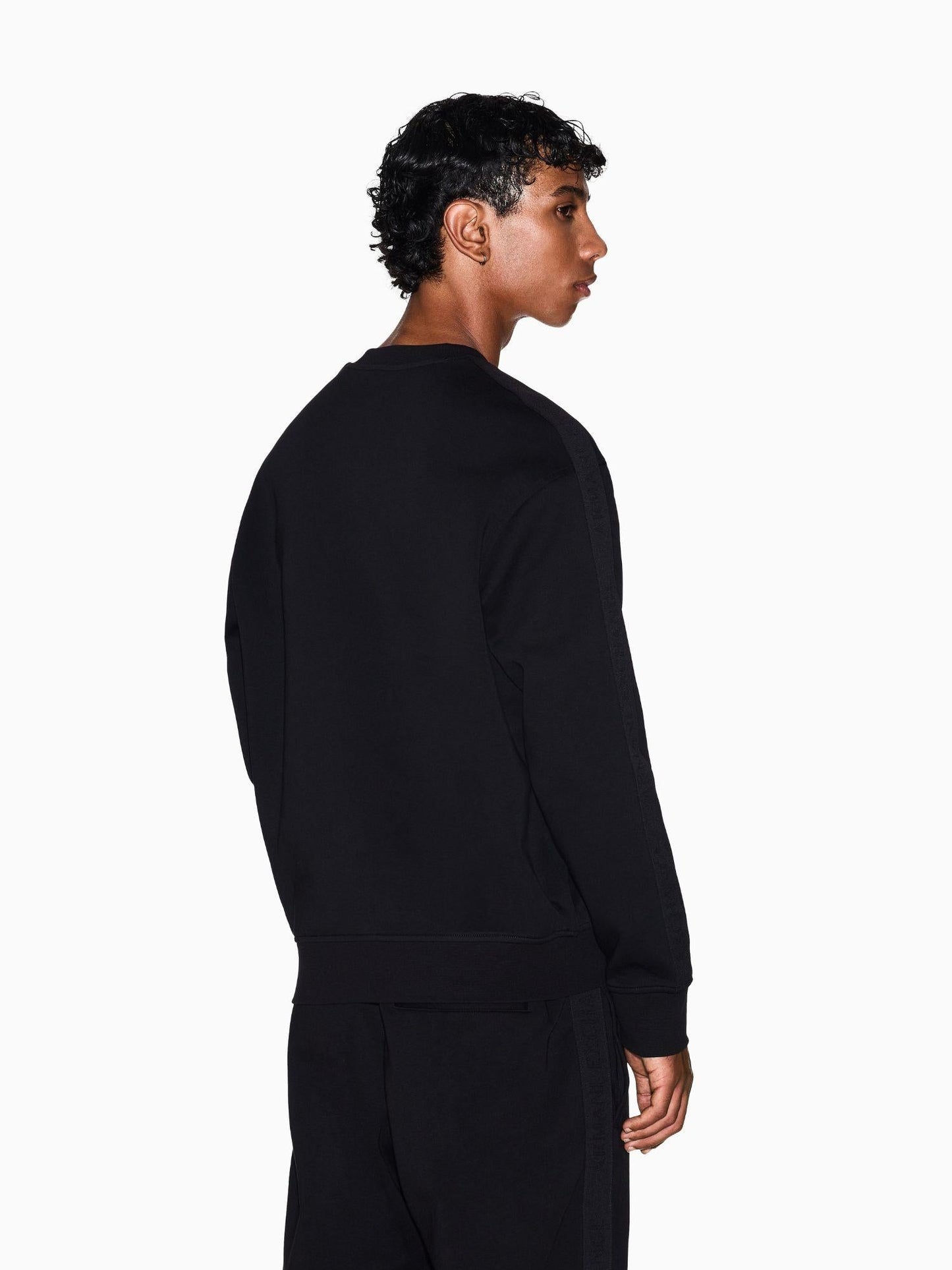 Armani Exchange Felpa Girocollo con Bande Logate Uomo Nera