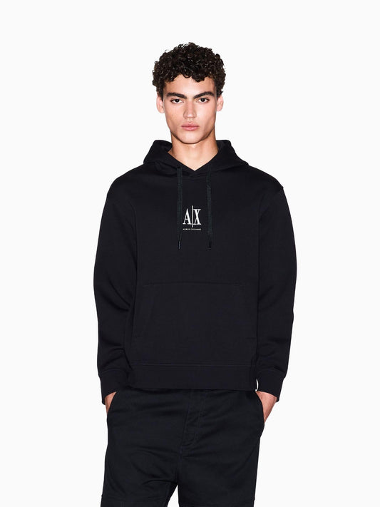 Armani Exchange felpa nera elegante con cappuccio da uomo con logo ricamato