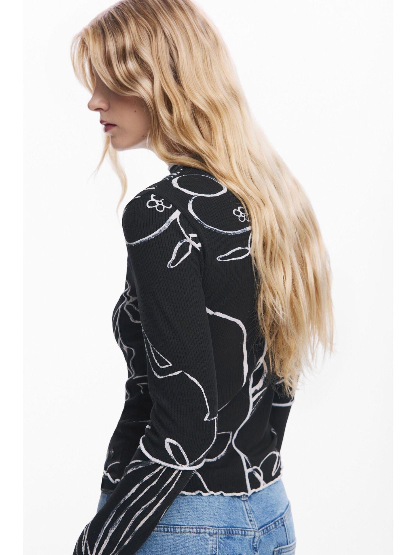 Desigual Maglietta silhouette vasi Donna Nero