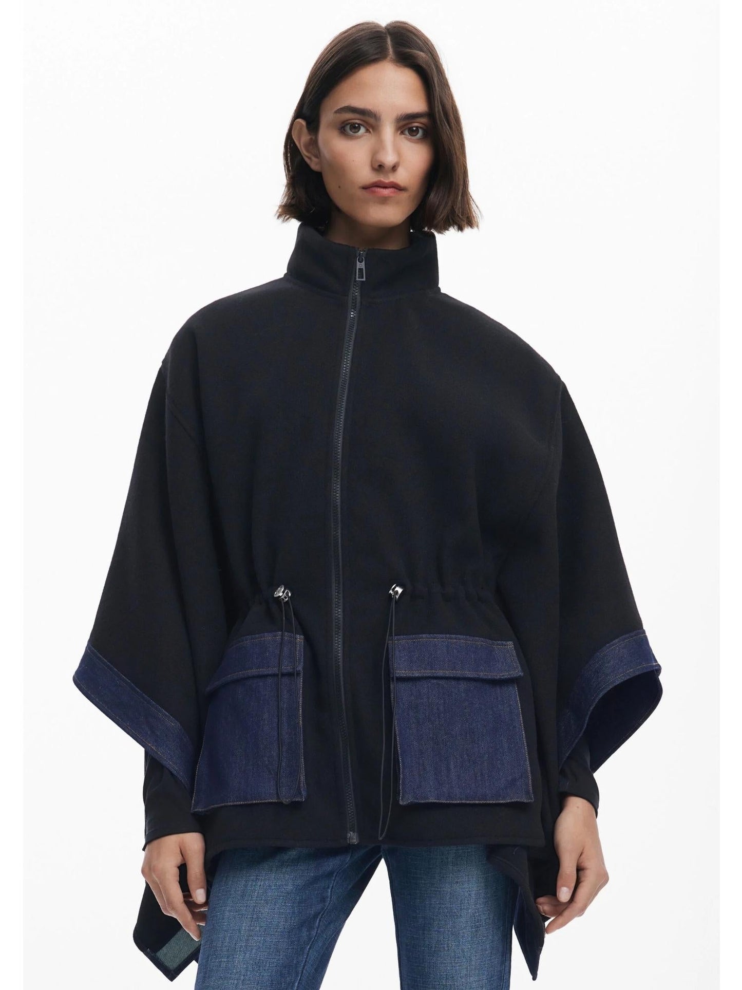Desigual Poncho in denim combinato Donna Nero