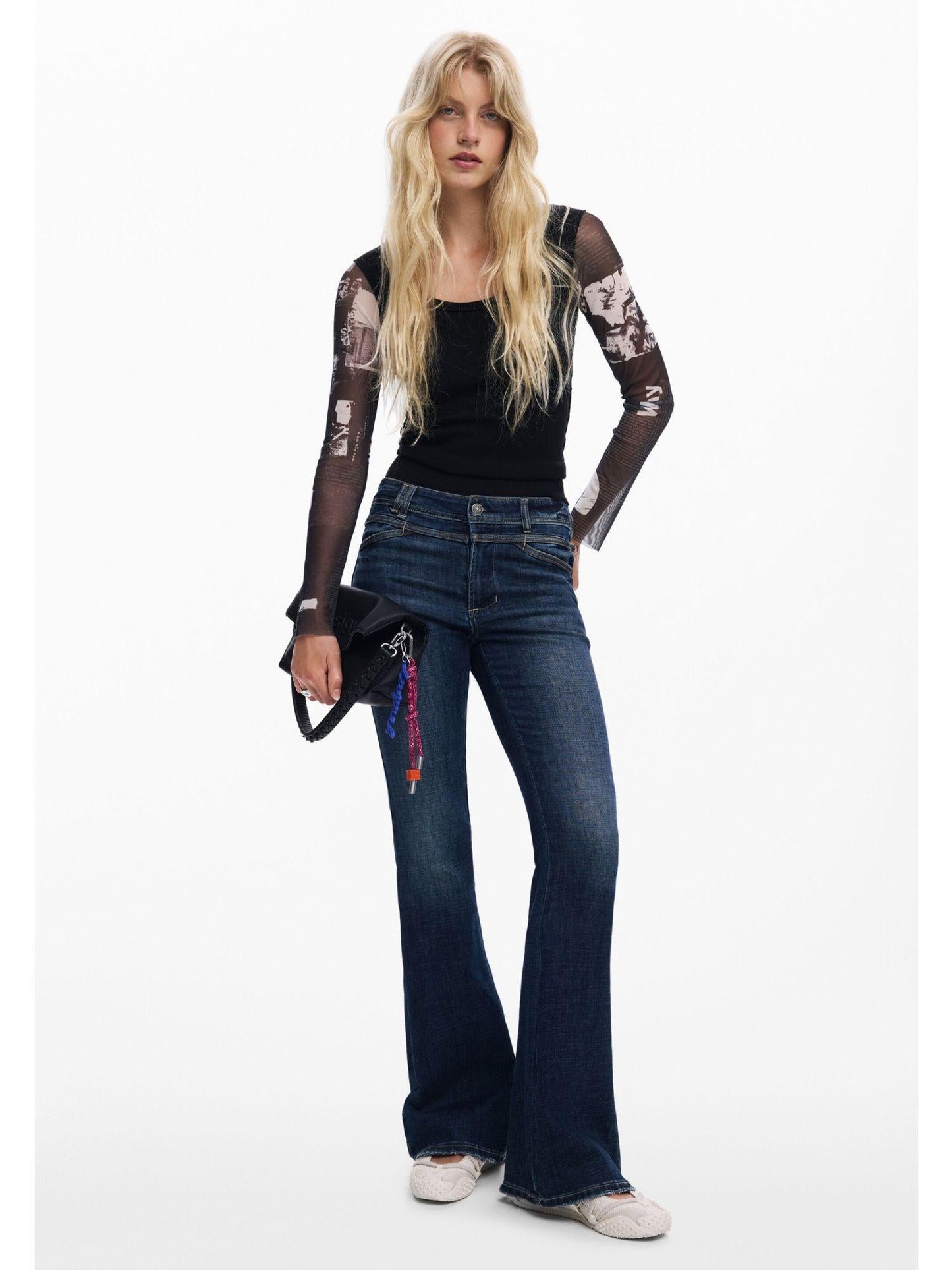 Desigual Maglietta con maniche in chiffon Donna Nero