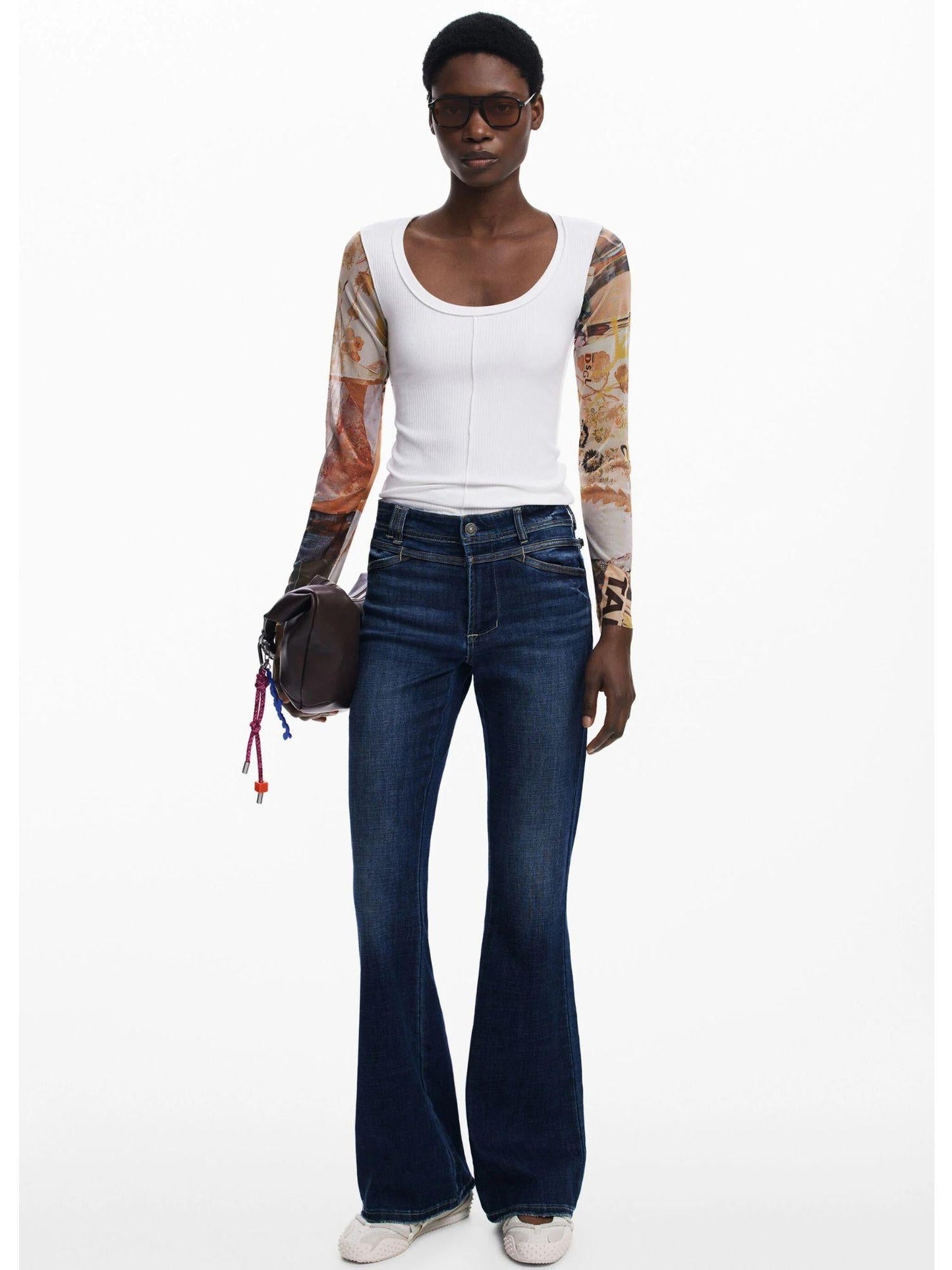 Desigual Maglietta con maniche in chiffon Donna Bianco