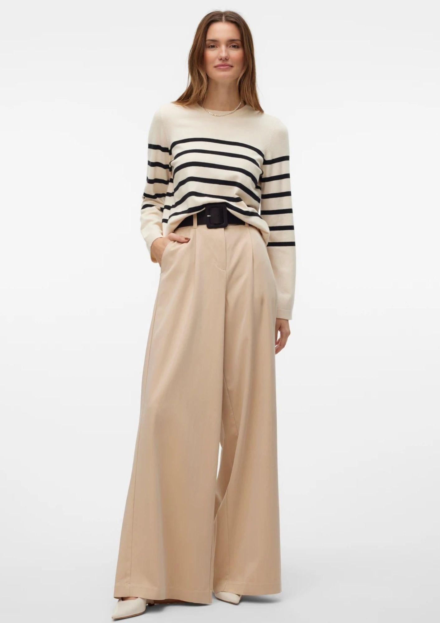 Vero Moda Maglione Donna Saba Bianco Panna A Righe Nere
