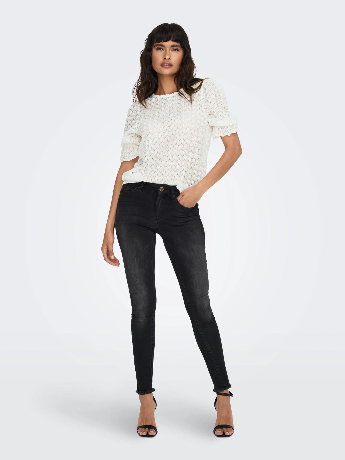 Only Jeans Donna Blush A Vita Media Skinny Fit Black Denim