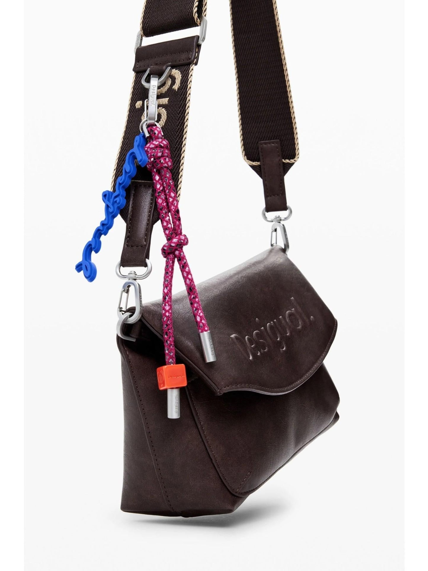 Desigual Borsa effetto camoscio logo 3D medio Donna Marrone