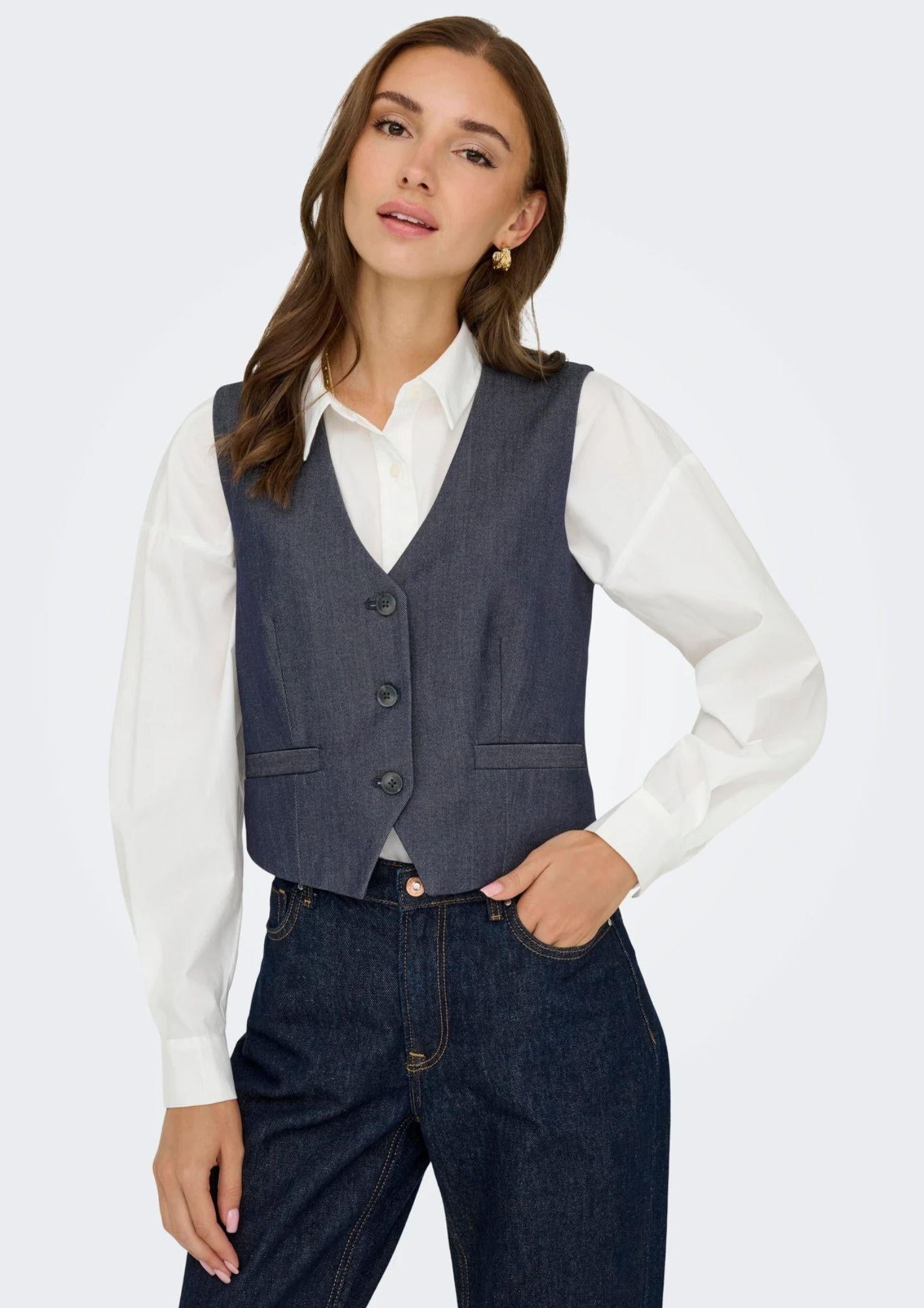 Jacqueline De Yong Gilet Donna Anthony Blu Denim