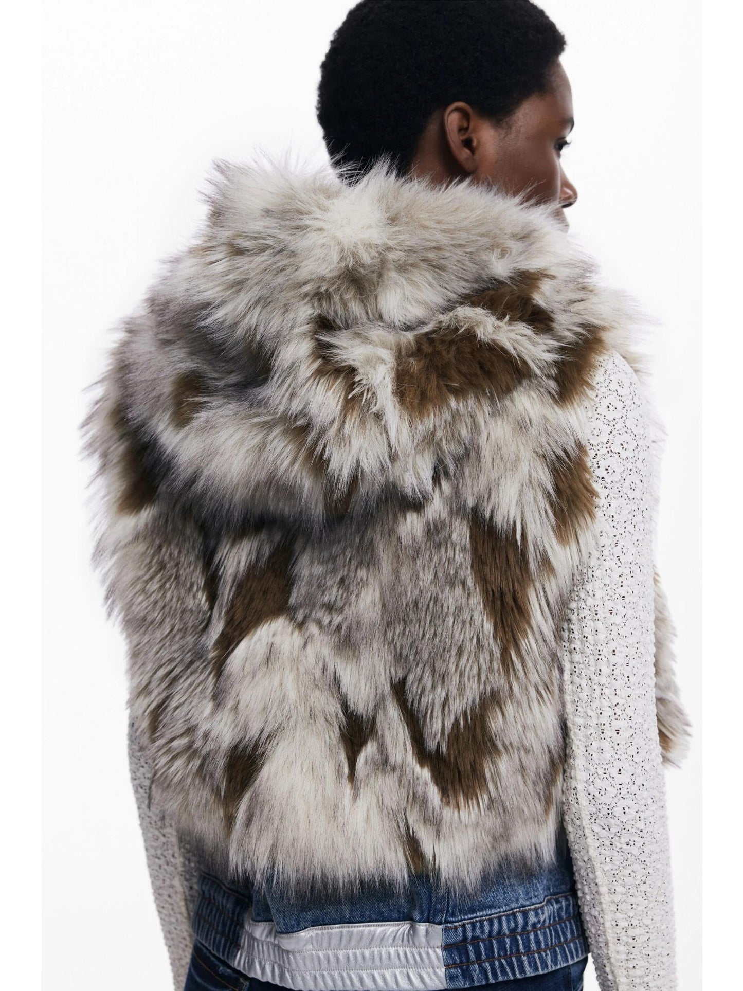 Desigual Gilet di Jeans con Pelliccia Sintetica Donna