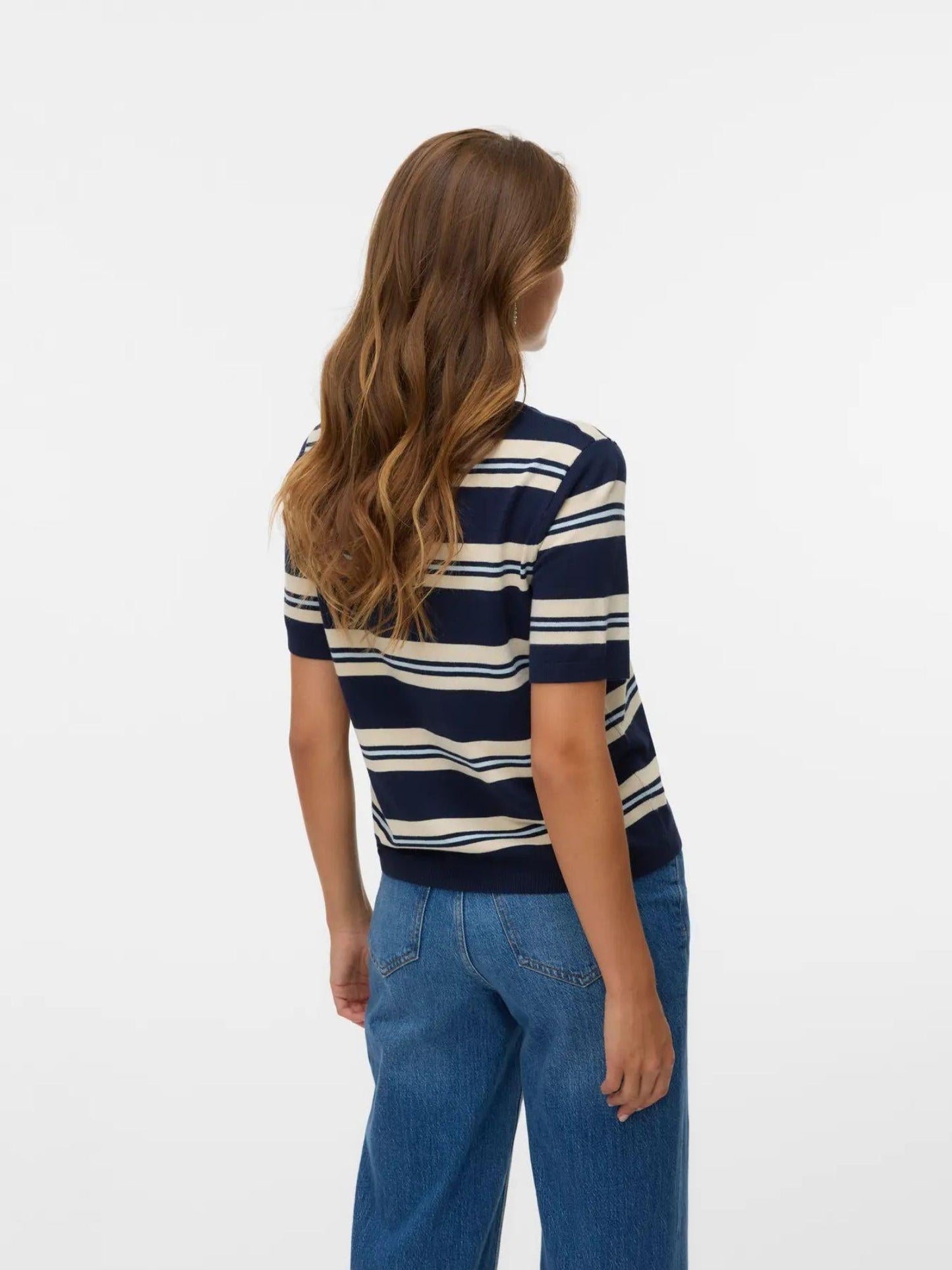 Vero Moda Maglione Donna Carmelia In Maglia Navy Blazer W. Ice Water And Birch