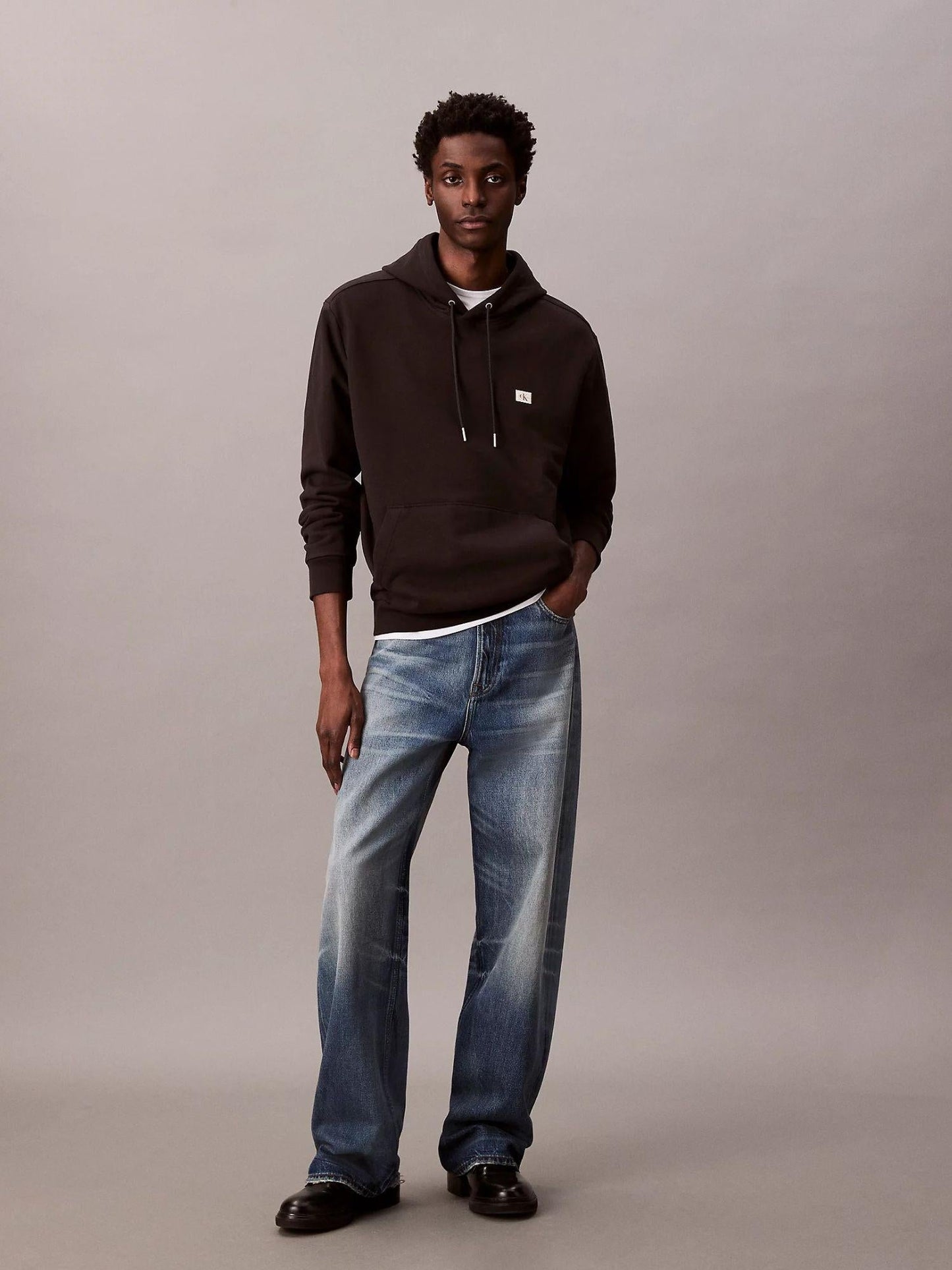 Calvin Klein Felpa Uomo In Spugna Di Cotone Con Cappuccio E Stemma Nero