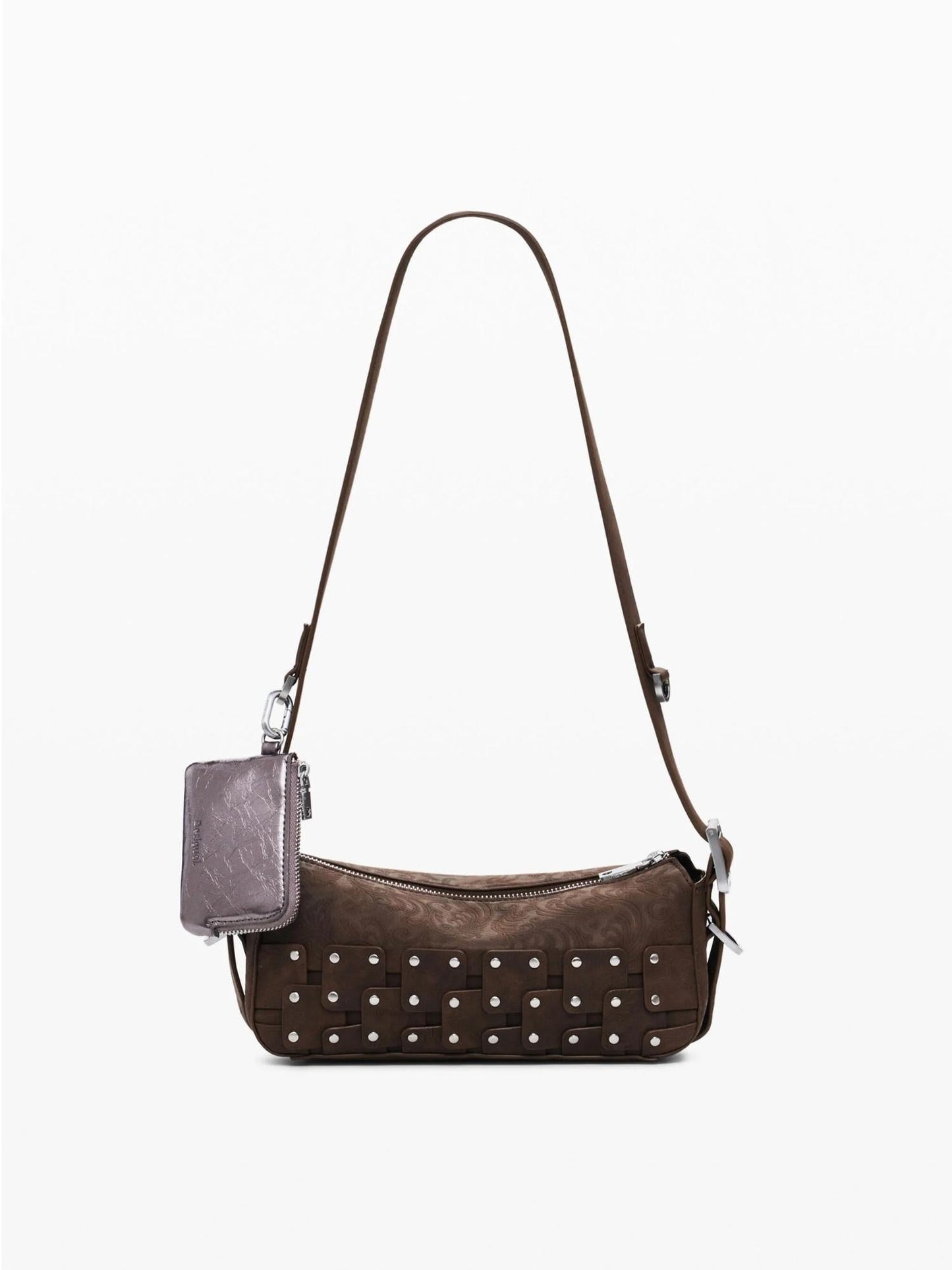 Desigual Piccola borsa baguette patch con borchie Donna Marrone