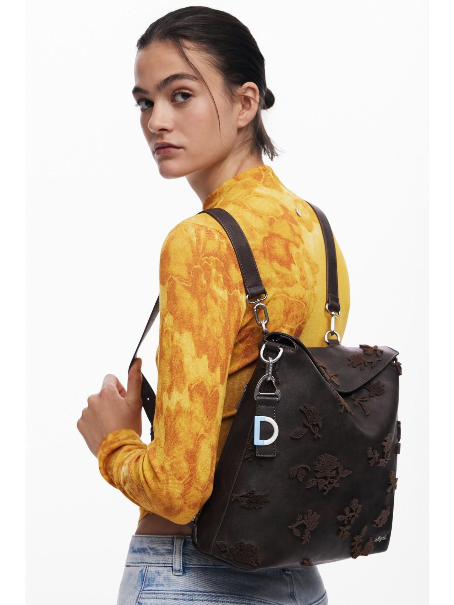 Desigual Zaino convertibile grande con flockati Donna Marrone