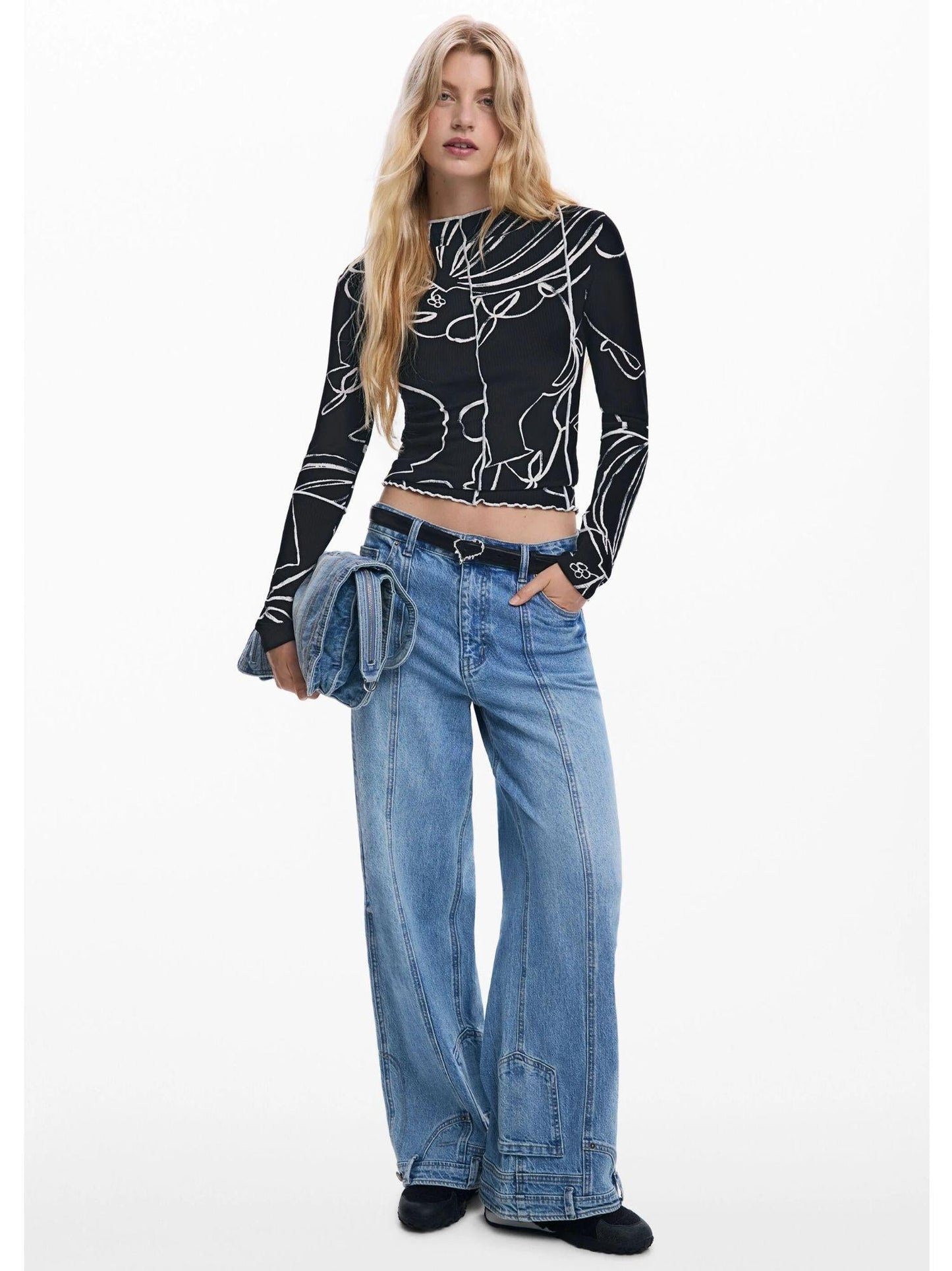 Desigual Maglietta silhouette vasi Donna Nero