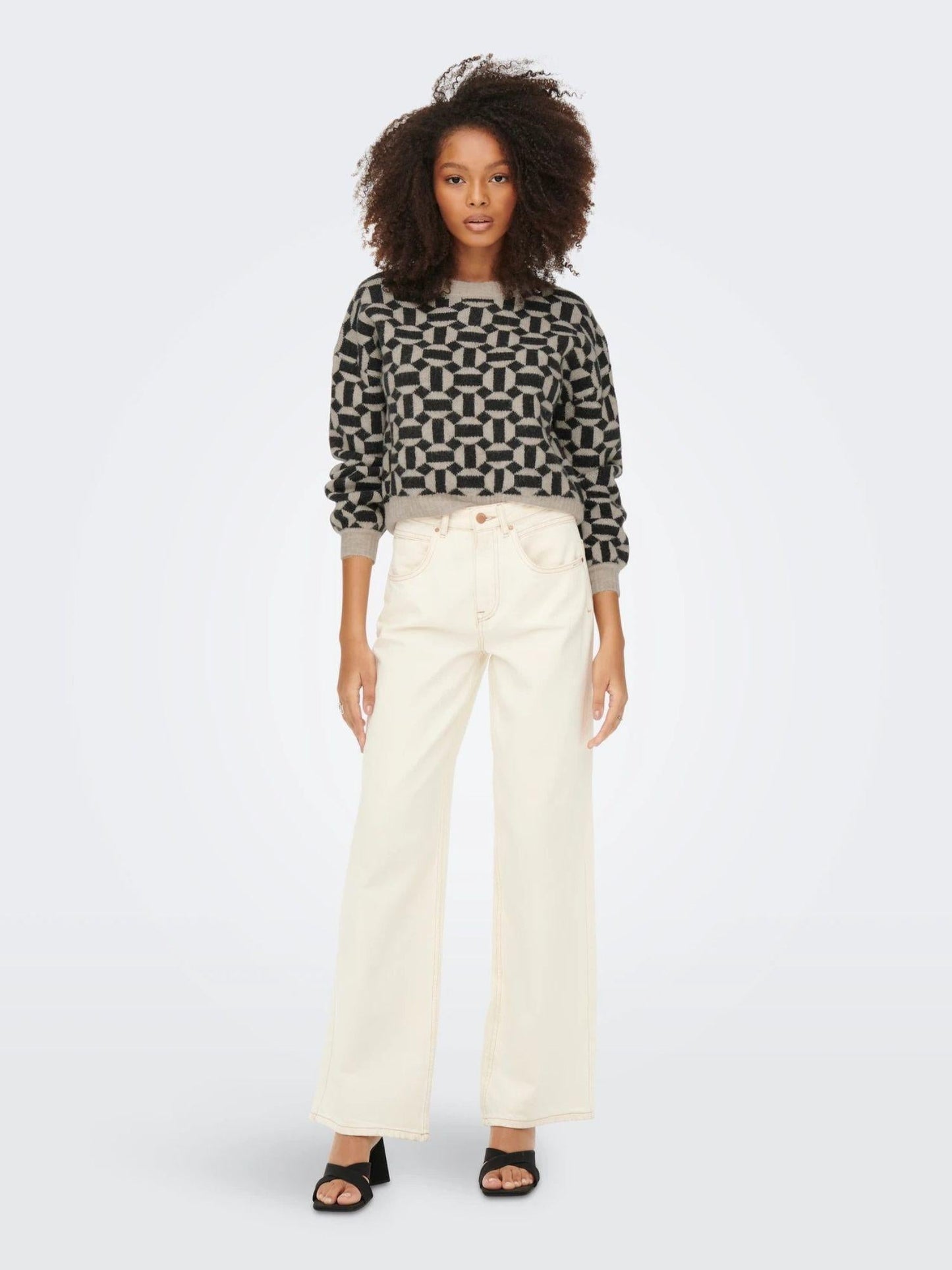 Only Maglione Donna Geo Grigio Oatmeal
