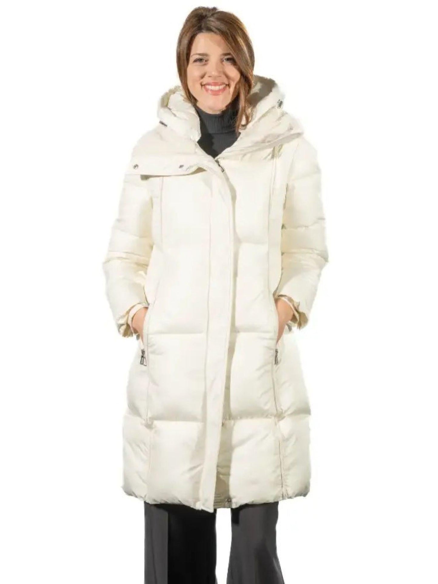 Satinette Giacca Invernale Lunga Donna Bianco Gesso
