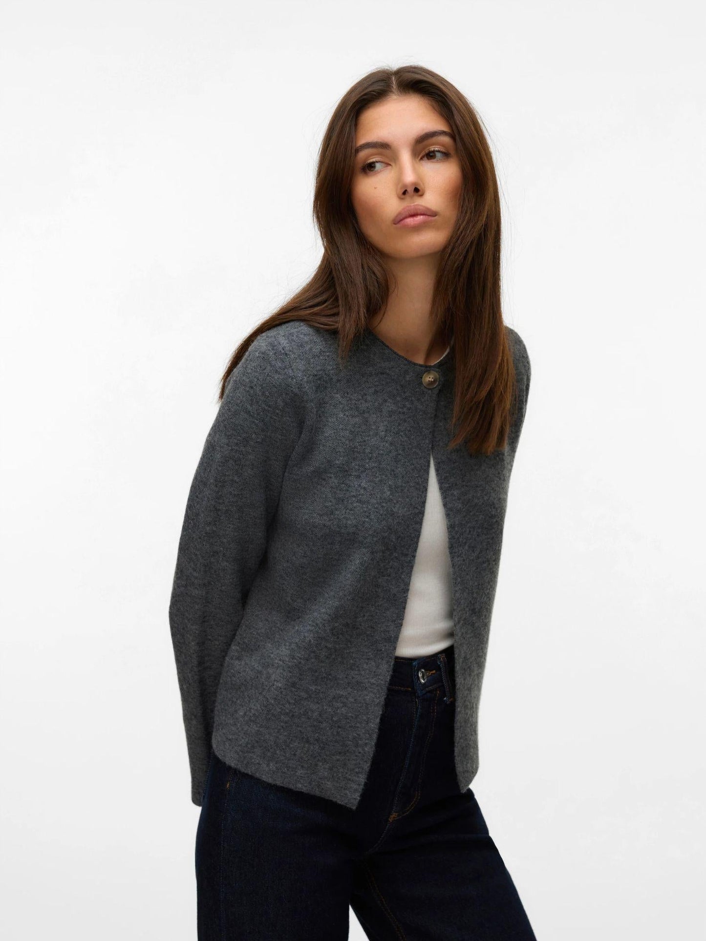 Vero Moda Cardigan In Maglia Donna Marina Grey Dark Grey Melange