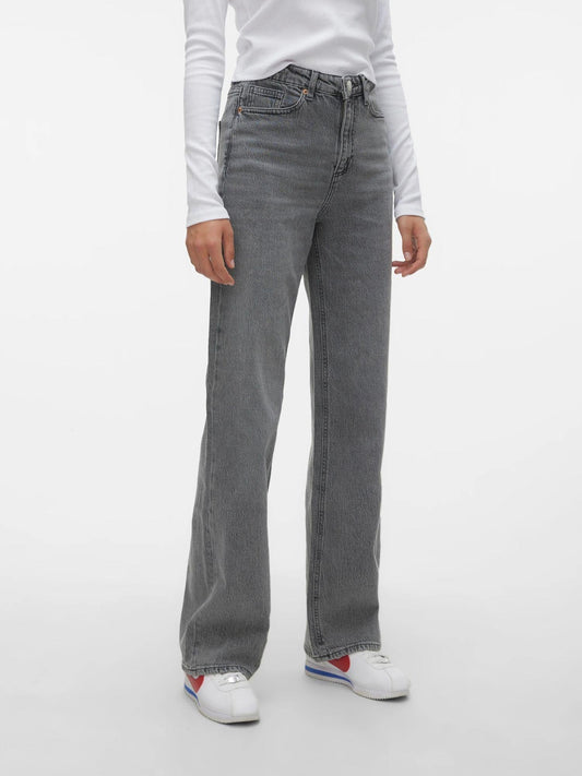 Vero Moda Jeans Donna Tessa A Vita Alta Wide Fit Medium Grey Denim