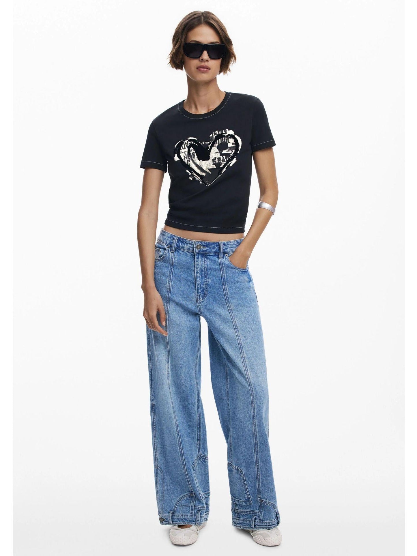 Desigual Maglietta cuore giornale Donna Nero
