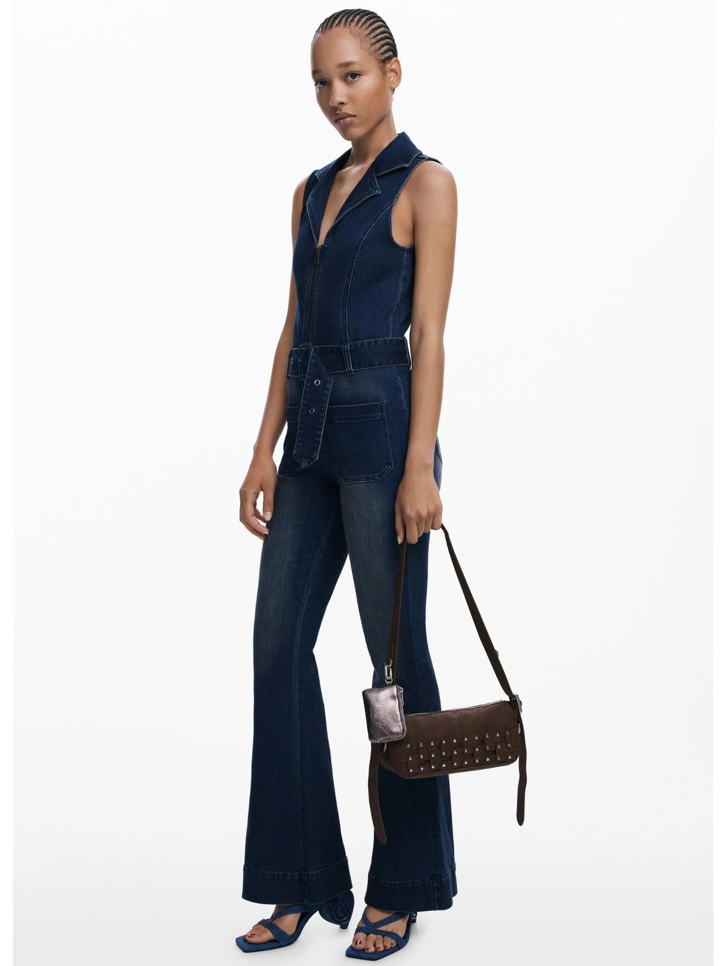 Desigual Piccola borsa baguette patch con borchie Donna Marrone