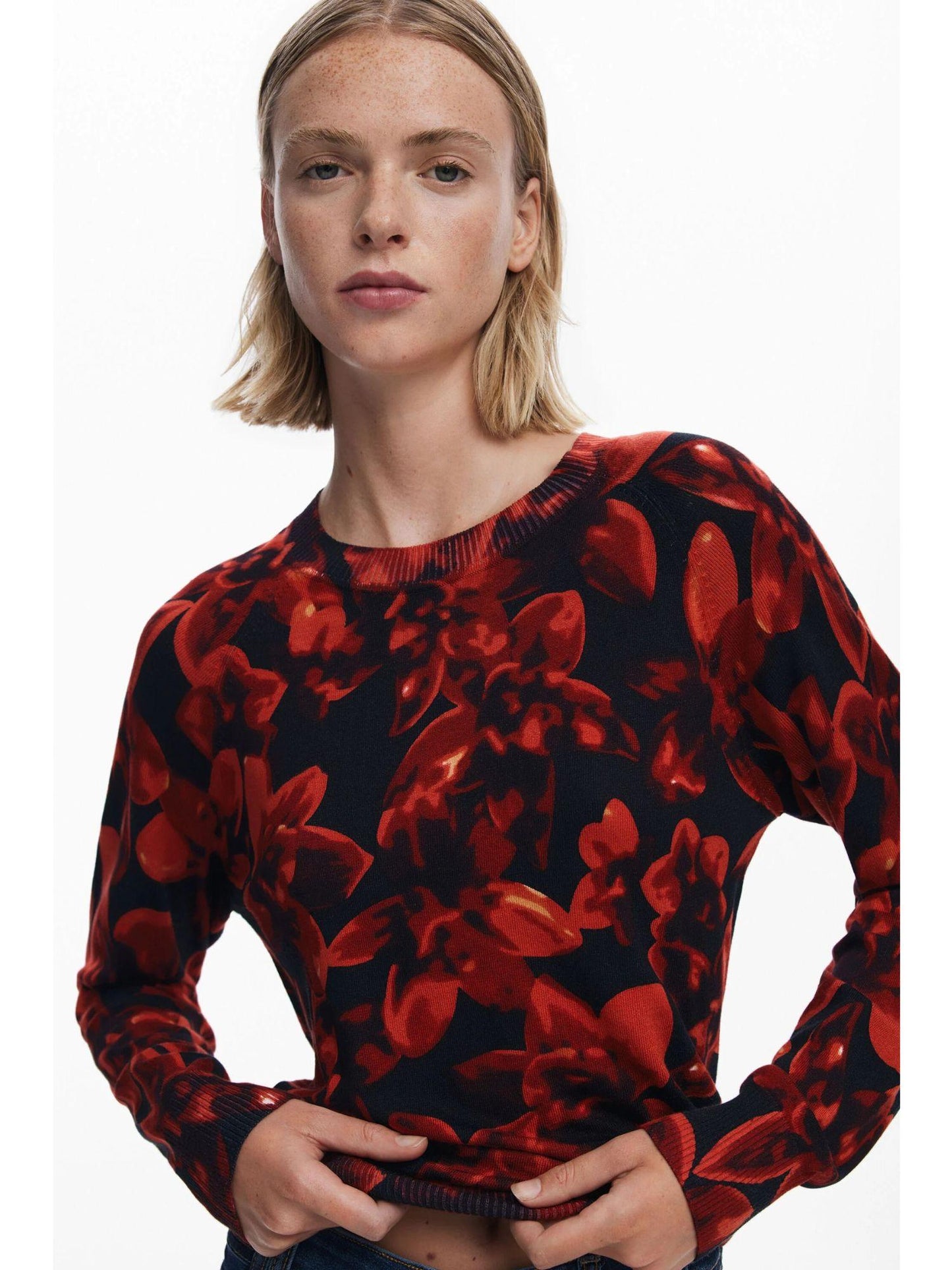 Desigual Maglione leggero a fiori Donna Nero