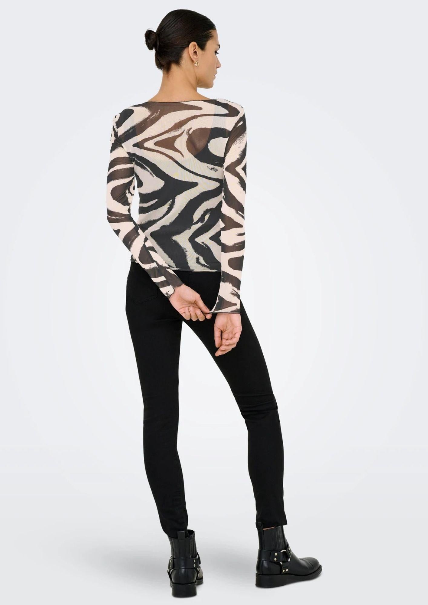 Jacqueline De Yong Top Donna Elsa Grigio e Bianco Animalier