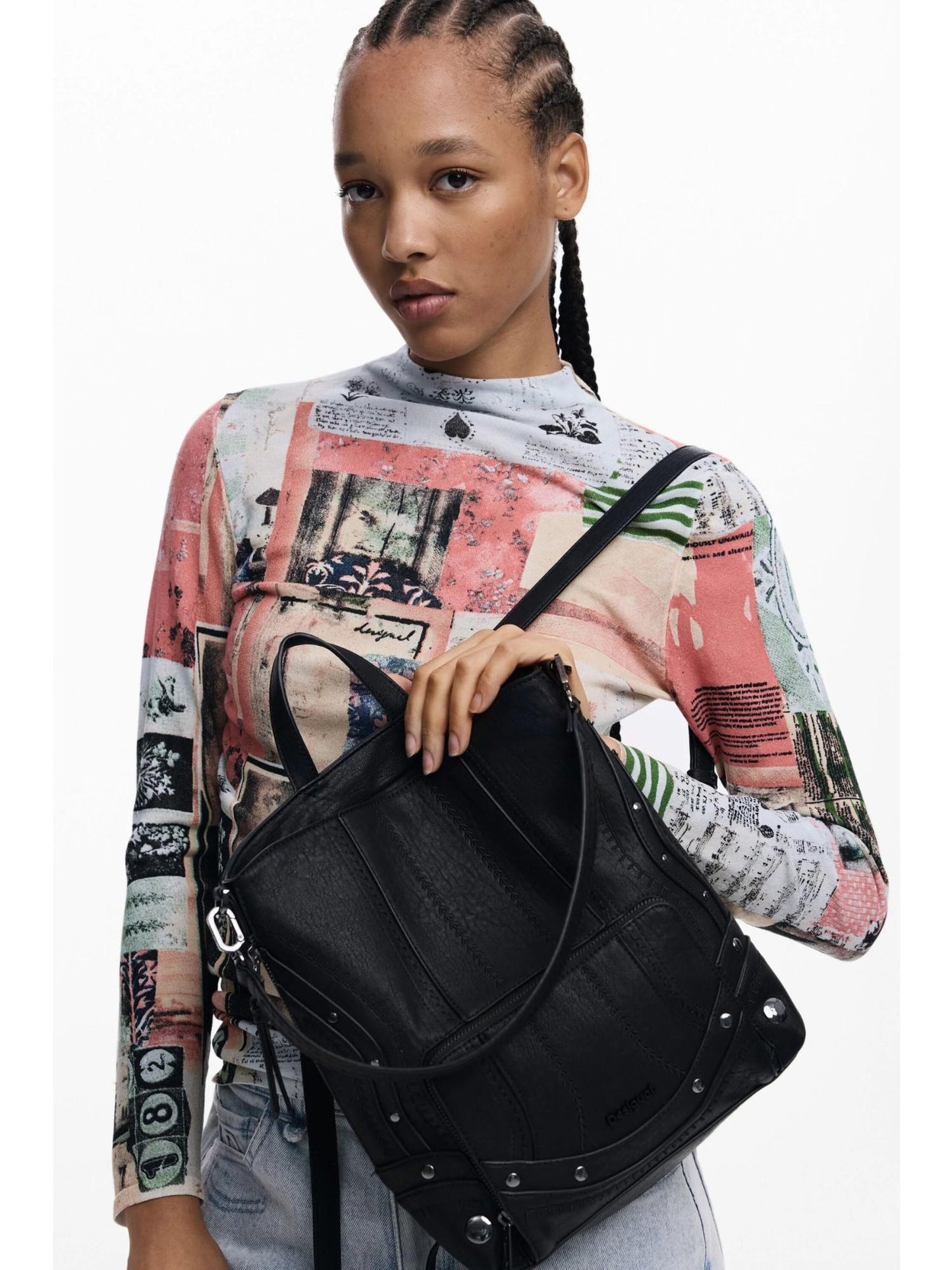 Desigual Zaino effetto pelle patch piccolo Donna Nero