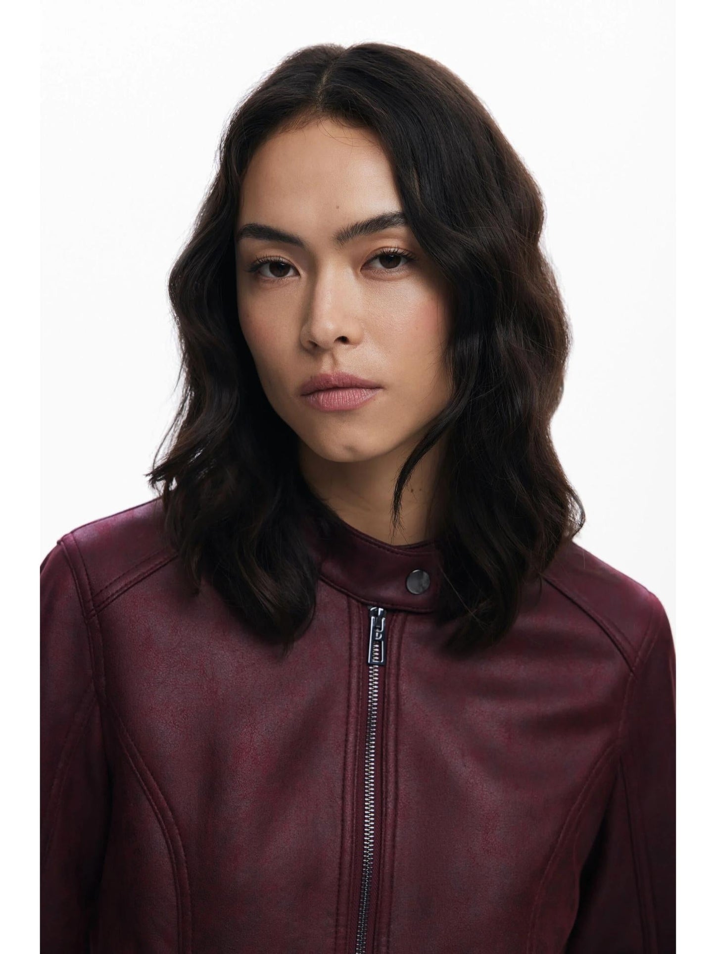 Desigual Giacca Donna Effetto Pelle Combinata Rossa