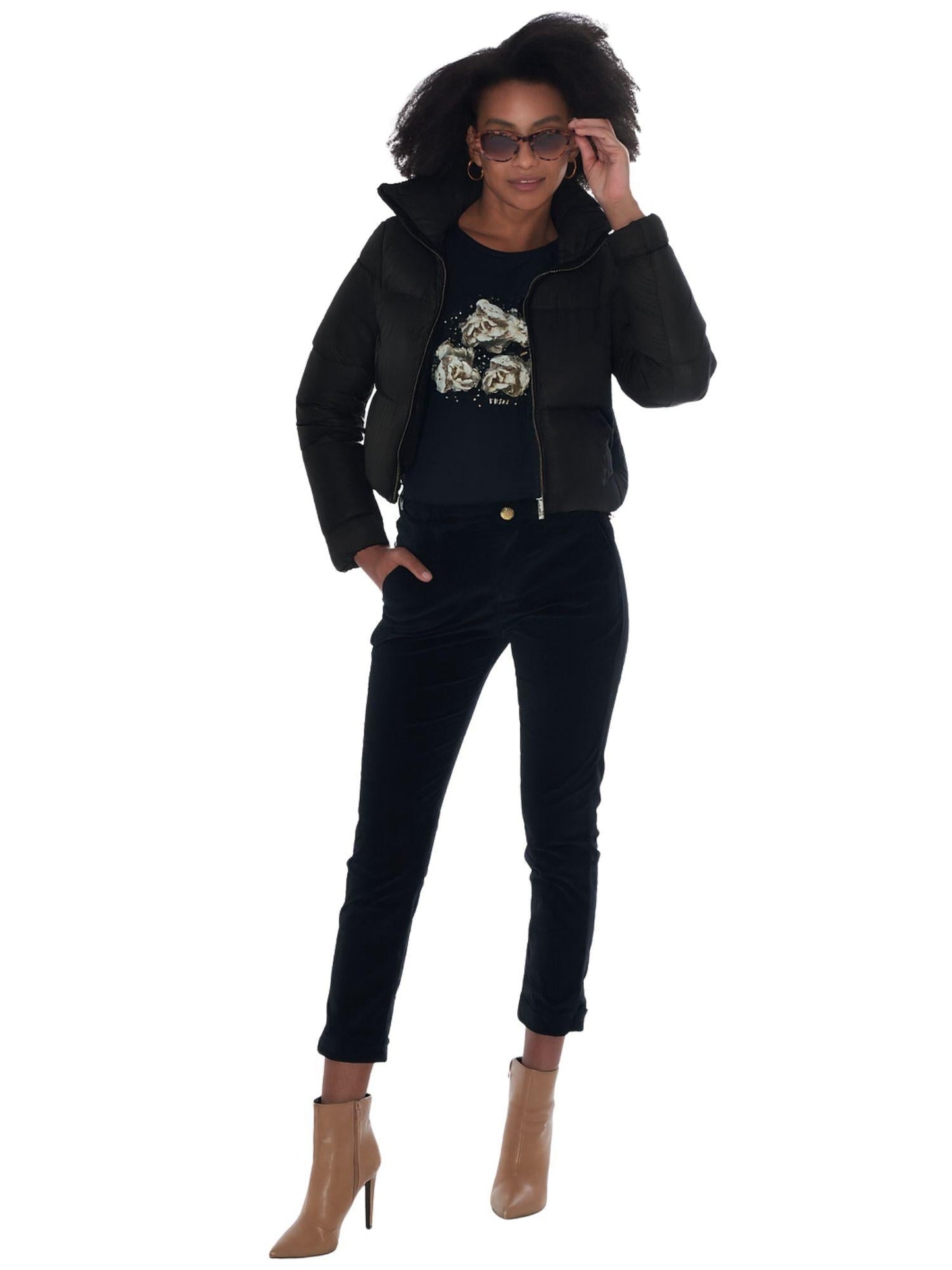 Yes Zee Giubbino Cropped Donna Nero