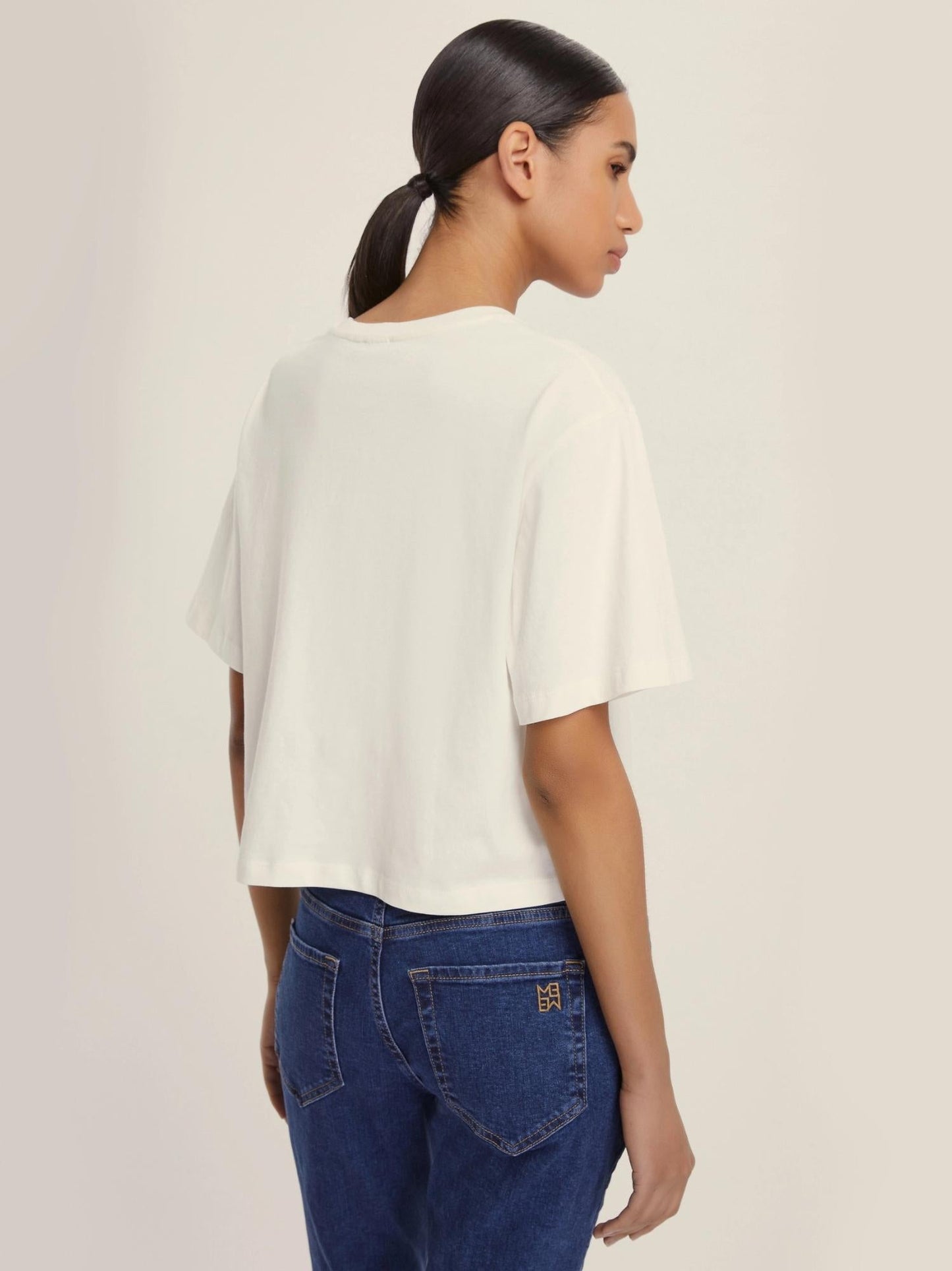 Emme Marella T-shirt Donna in jersey con cristalli Micaelabis Panna Argento